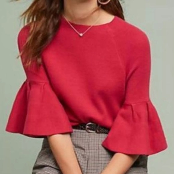 Anthropologie Sweater MOTH Red Anais Bell Sleeve Sweater Sz S EUC - Picture 1 of 9